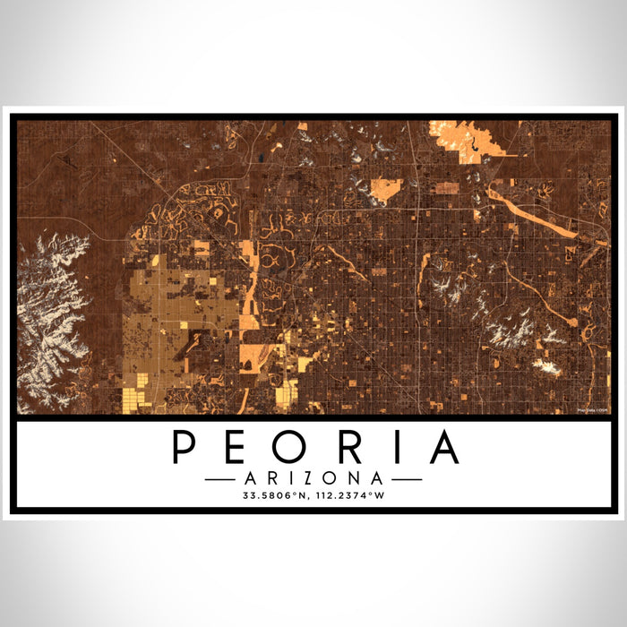 Peoria Arizona Map Print Landscape Orientation in Ember Style With Shaded Background
