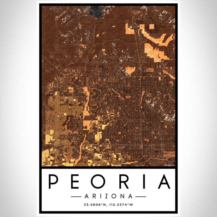 Peoria Arizona Map Print Portrait Orientation in Ember Style With Shaded Background
