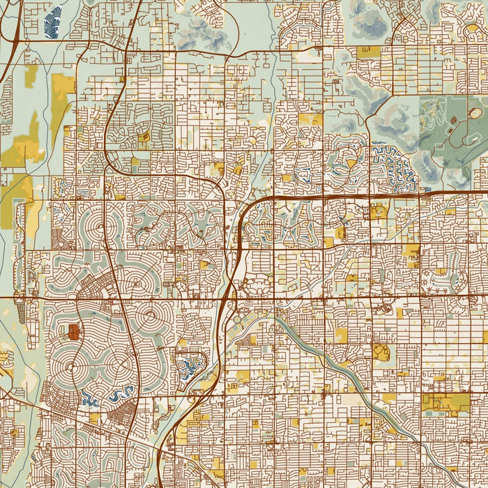 Peoria Arizona Map Print in Woodblock Style Zoomed In Close Up Showing Details