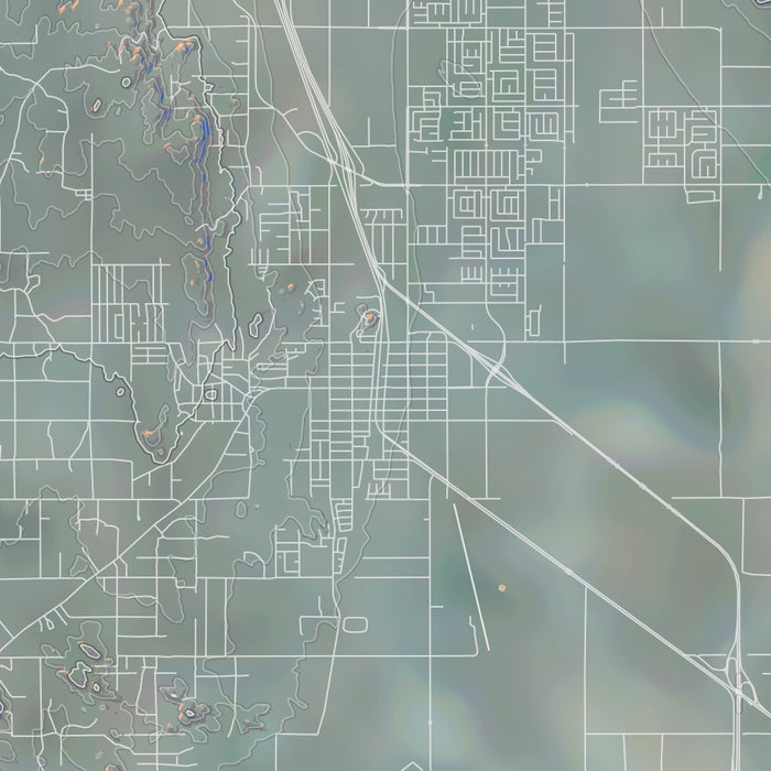Perris California Map Print in Afternoon Style Zoomed In Close Up Showing Details