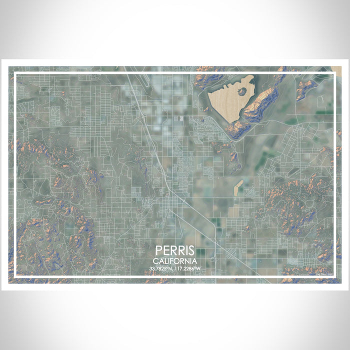 Perris California Map Print Landscape Orientation in Afternoon Style With Shaded Background