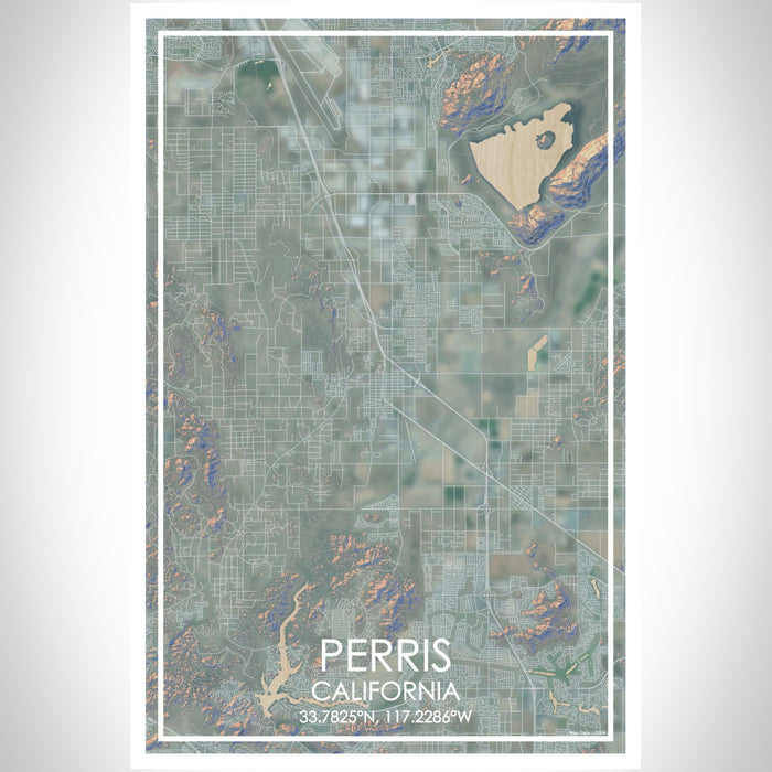 Perris California Map Print Portrait Orientation in Afternoon Style With Shaded Background
