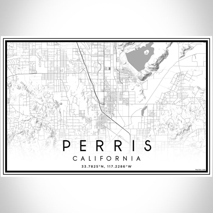 Perris California Map Print Landscape Orientation in Classic Style With Shaded Background