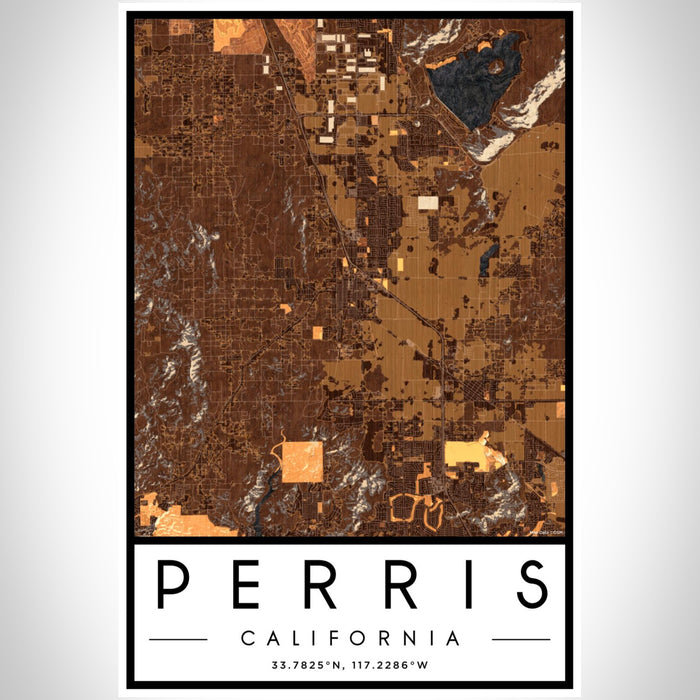 Perris California Map Print Portrait Orientation in Ember Style With Shaded Background