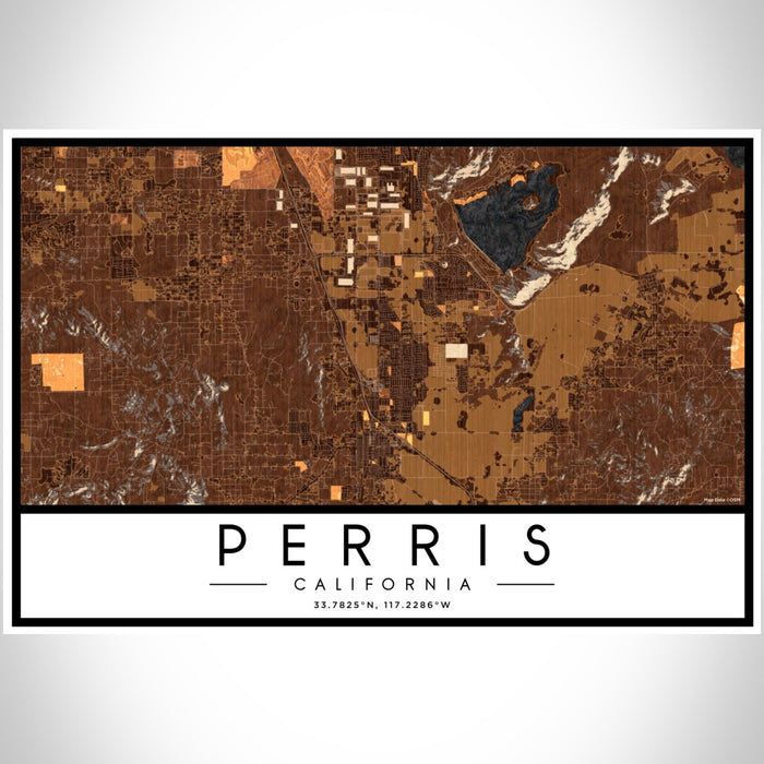 Perris California Map Print Landscape Orientation in Ember Style With Shaded Background