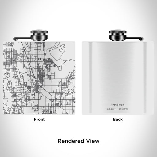 Rendered View of Perris California Map Engraving on 6oz Stainless Steel Flask in White