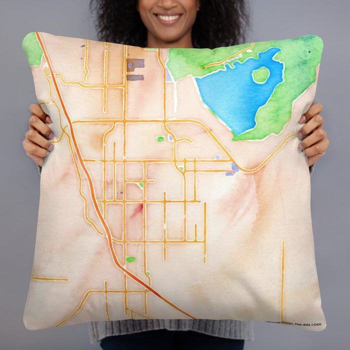 Person holding 22x22 Custom Perris California Map Throw Pillow in Watercolor