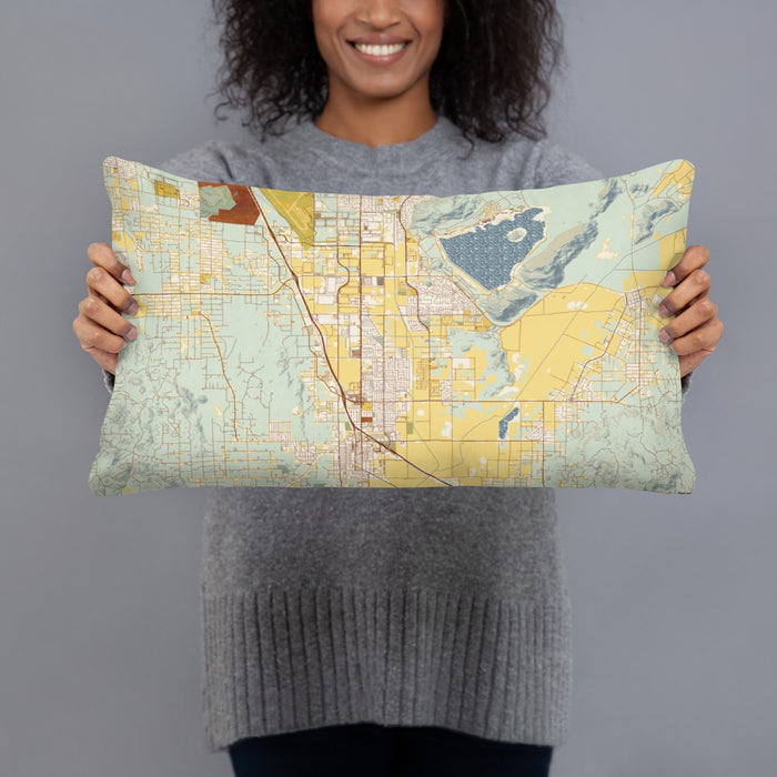 Person holding 20x12 Custom Perris California Map Throw Pillow in Woodblock