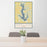 24x36 Perry Lake Kansas Map Print Portrait Orientation in Woodblock Style Behind 2 Chairs Table and Potted Plant