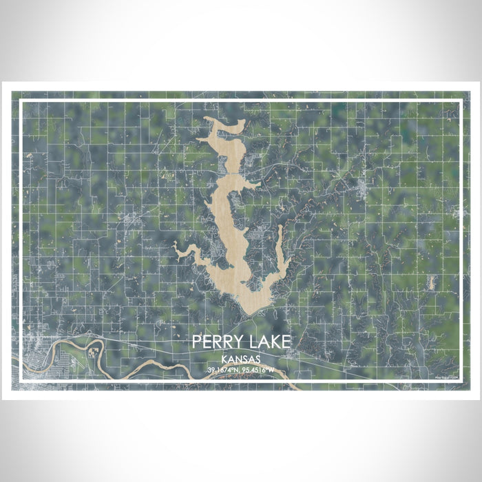 Perry Lake Kansas Map Print Landscape Orientation in Afternoon Style With Shaded Background