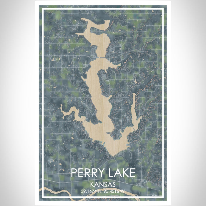 Perry Lake Kansas Map Print Portrait Orientation in Afternoon Style With Shaded Background