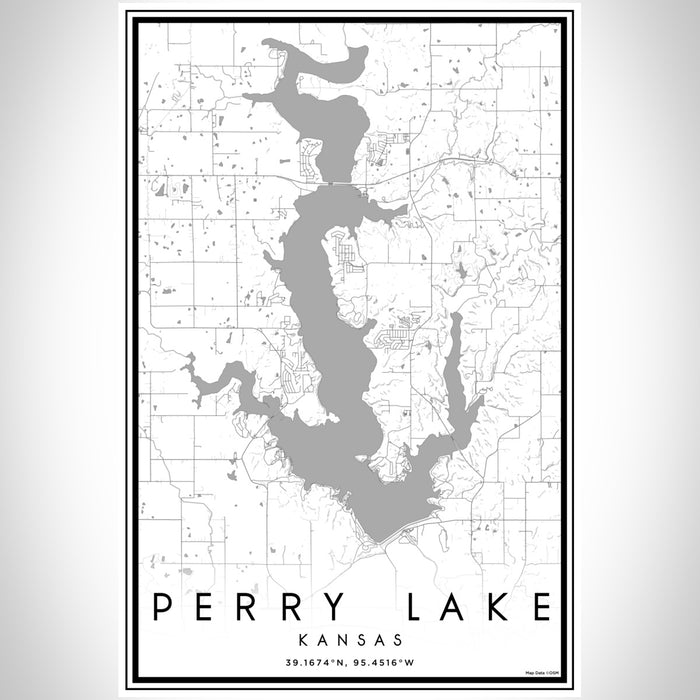 Perry Lake Kansas Map Print Portrait Orientation in Classic Style With Shaded Background