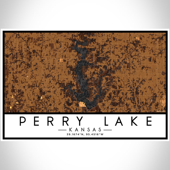 Perry Lake Kansas Map Print Landscape Orientation in Ember Style With Shaded Background