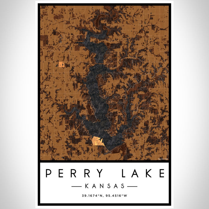 Perry Lake Kansas Map Print Portrait Orientation in Ember Style With Shaded Background