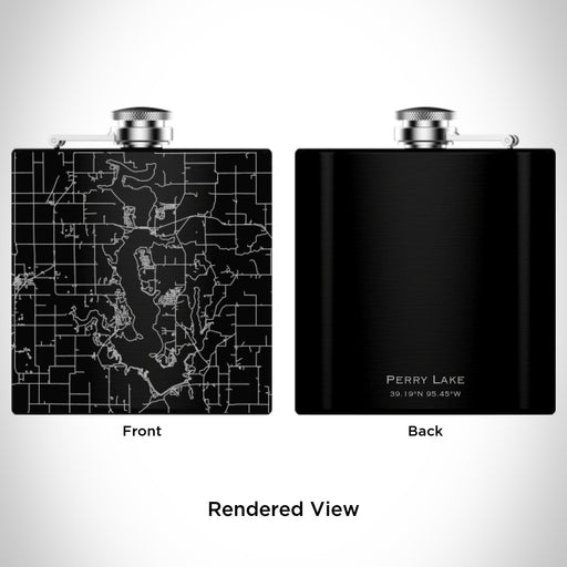 Rendered View of Perry Lake Kansas Map Engraving on 6oz Stainless Steel Flask in Black