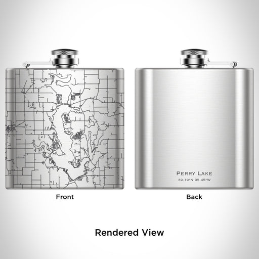 Rendered View of Perry Lake Kansas Map Engraving on 6oz Stainless Steel Flask