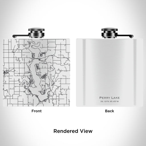 Rendered View of Perry Lake Kansas Map Engraving on 6oz Stainless Steel Flask in White