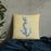 Custom Perry Lake Kansas Map Throw Pillow in Woodblock on Bedding Against Wall
