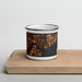 Front View Custom Perth Amboy New Jersey Map Enamel Mug in Ember on Cutting Board