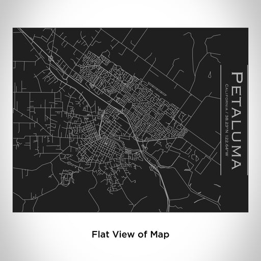 Rendered View of Petaluma California Map Engraving on 20oz Stainless Steel Insulated Bottle with Bamboo Top in Black