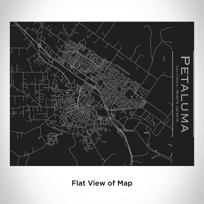 Rendered View of Petaluma California Map Engraving on 20oz Stainless Steel Insulated Bottle with Bamboo Top in Black