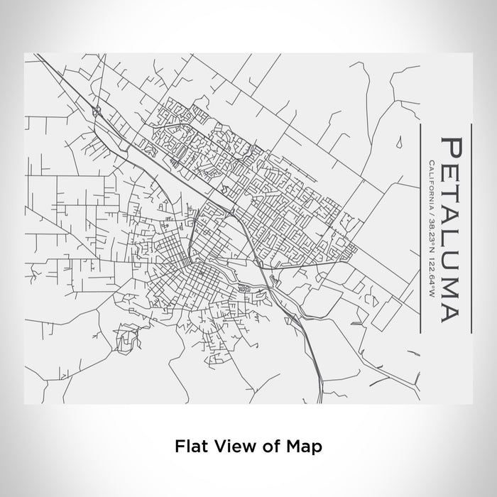 Rendered View of Petaluma California Map Engraving on 20oz Stainless Steel Insulated Bottle with Bamboo Top in White