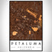Petaluma California Map Print Portrait Orientation in Ember Style With Shaded Background
