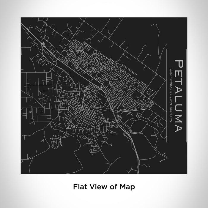 Rendered View of Petaluma California Map Engraving on 17oz Stainless Steel Insulated Tumbler in Black