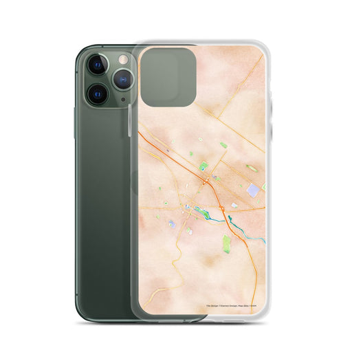 Custom Petaluma California Map Phone Case in Watercolor on Table with Laptop and Plant