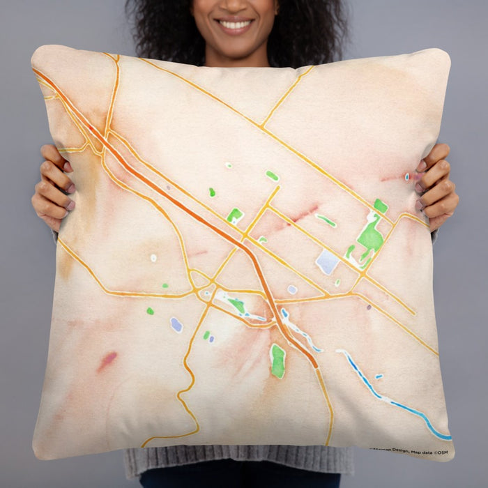 Person holding 22x22 Custom Petaluma California Map Throw Pillow in Watercolor