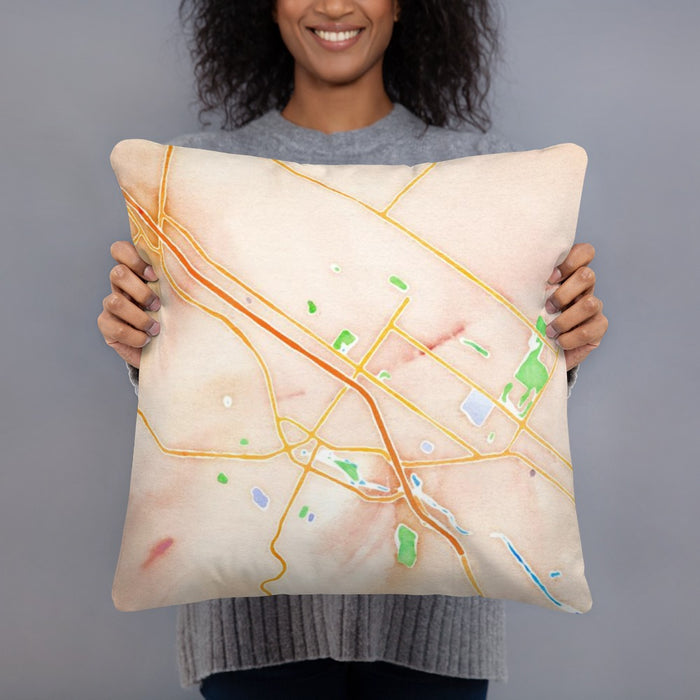 Person holding 18x18 Custom Petaluma California Map Throw Pillow in Watercolor