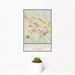 12x18 Petaluma California Map Print Portrait Orientation in Woodblock Style With Small Cactus Plant in White Planter