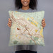 Person holding 18x18 Custom Petaluma California Map Throw Pillow in Woodblock