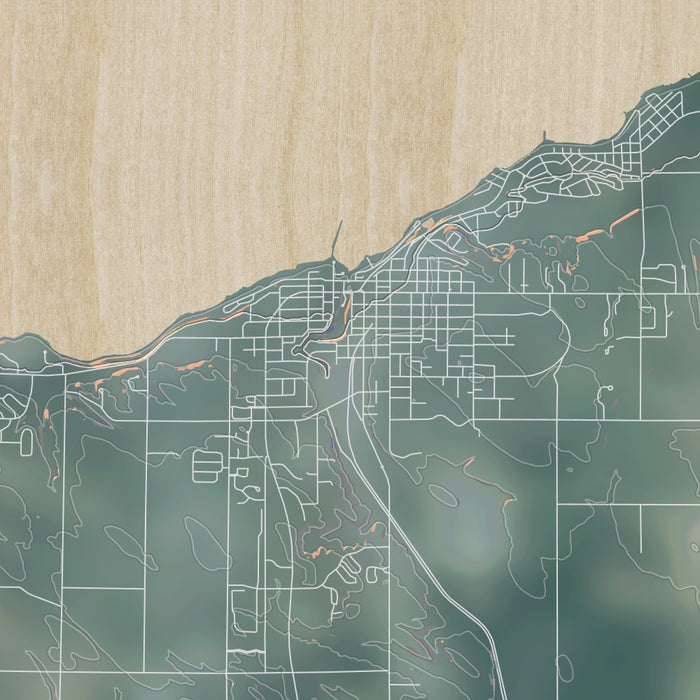 Petoskey Michigan Map Print in Afternoon Style Zoomed In Close Up Showing Details