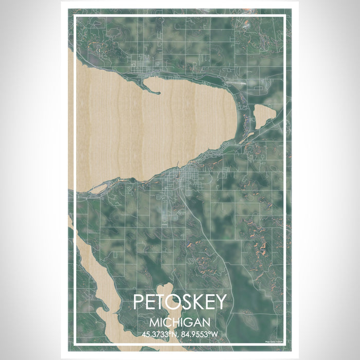 Petoskey Michigan Map Print Portrait Orientation in Afternoon Style With Shaded Background