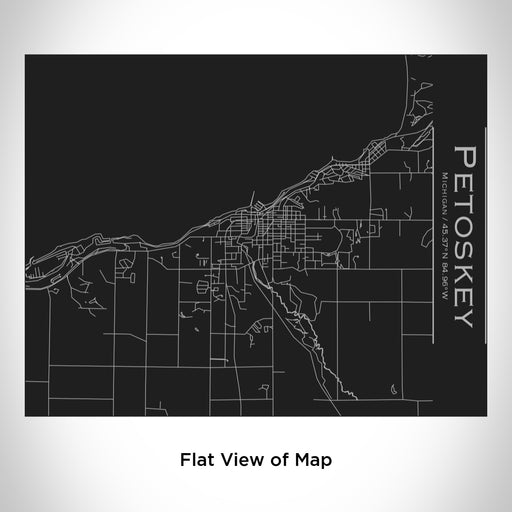 Rendered View of Petoskey Michigan Map Engraving on 20oz Stainless Steel Insulated Bottle with Bamboo Top in Black