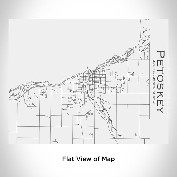 Rendered View of Petoskey Michigan Map Engraving on 20oz Stainless Steel Insulated Bottle with Bamboo Top in White