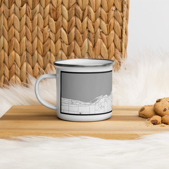 Left View Custom Petoskey Michigan Map Enamel Mug in Classic on Table Top