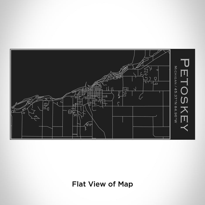 Rendered View of Petoskey Michigan Map Engraving on 17oz Stainless Steel Insulated Cola Bottle in Black