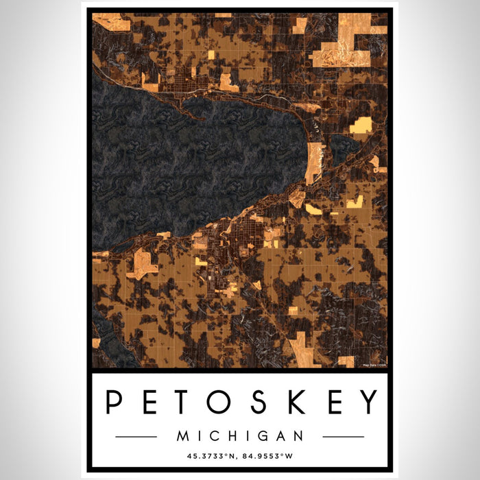 Petoskey Michigan Map Print Portrait Orientation in Ember Style With Shaded Background