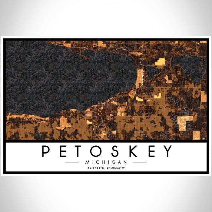 Petoskey Michigan Map Print Landscape Orientation in Ember Style With Shaded Background