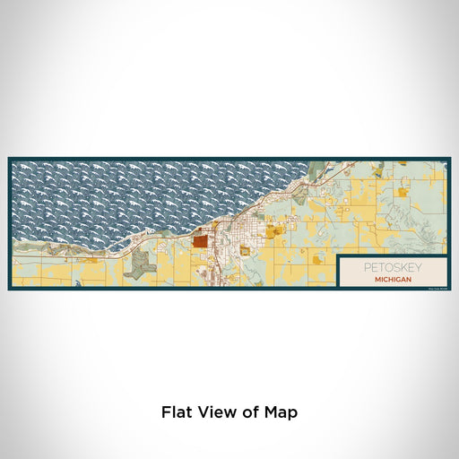 Flat View of Map Custom Petoskey Michigan Map Enamel Mug in Woodblock