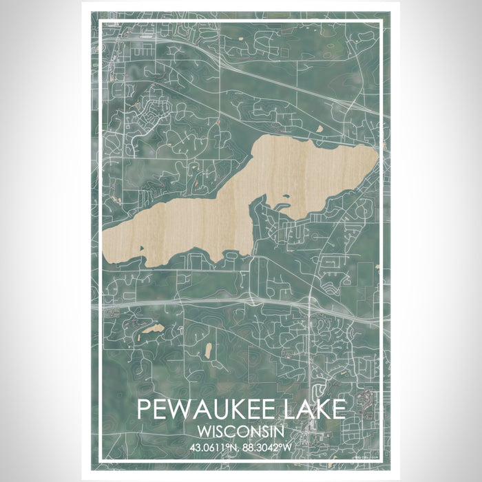 Pewaukee Lake Wisconsin Map Print Portrait Orientation in Afternoon Style With Shaded Background