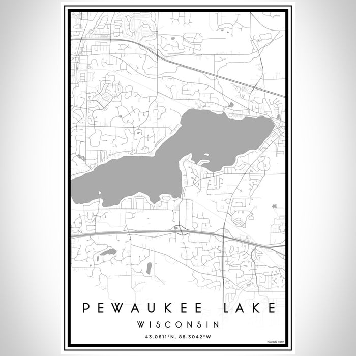 Pewaukee Lake Wisconsin Map Print Portrait Orientation in Classic Style With Shaded Background