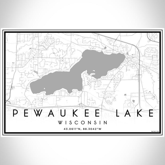 Pewaukee Lake Wisconsin Map Print Landscape Orientation in Classic Style With Shaded Background