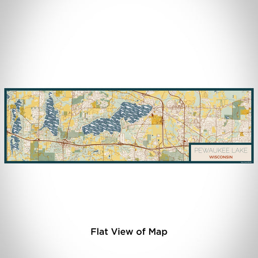 Flat View of Map Custom Pewaukee Lake Wisconsin Map Enamel Mug in Woodblock