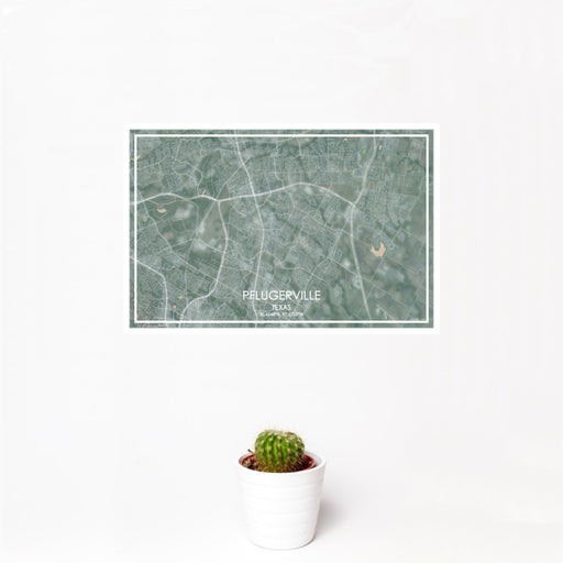 12x18 Pflugerville Texas Map Print Landscape Orientation in Afternoon Style With Small Cactus Plant in White Planter