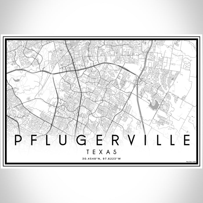 Pflugerville Texas Map Print Landscape Orientation in Classic Style With Shaded Background
