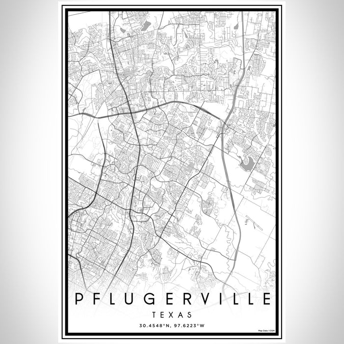 Pflugerville Texas Map Print Portrait Orientation in Classic Style With Shaded Background