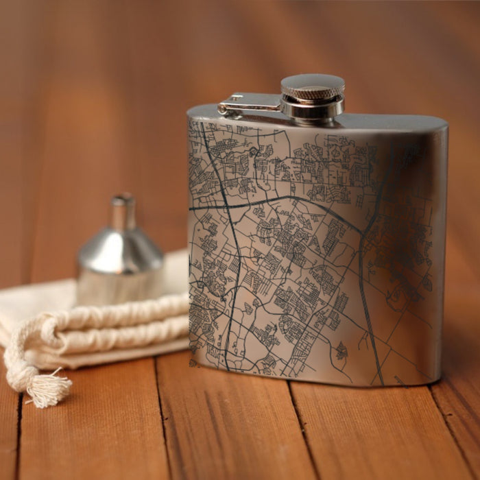 Pflugerville Texas Custom Engraved City Map Inscription Coordinates on 6oz Stainless Steel Flask